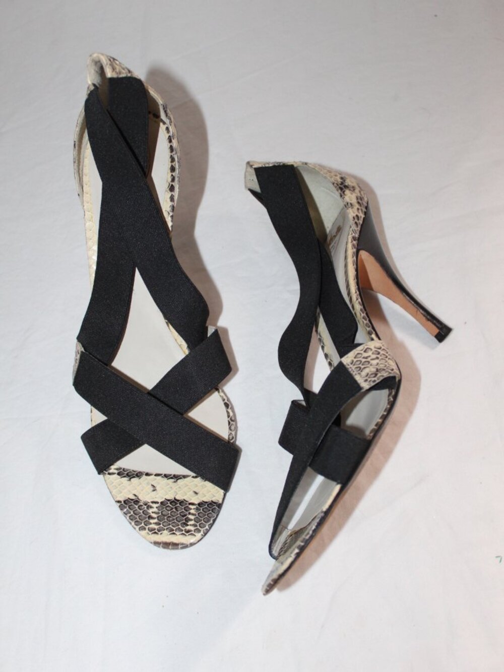 Delman Crisscross Elastic Straps Heels Sandals Snake Print Pumps 40